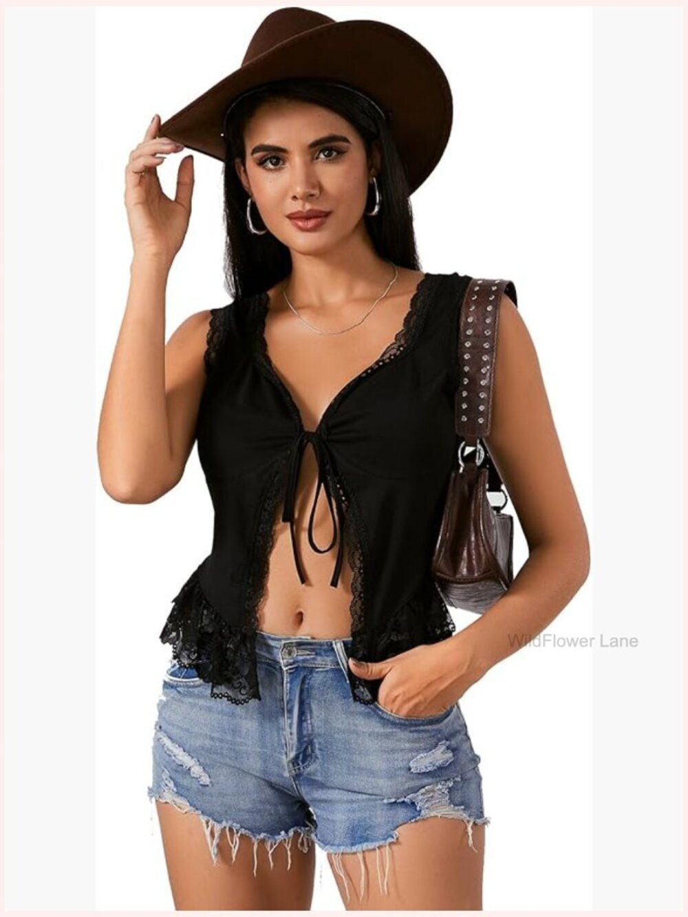 Sleeveless Lace Trim Crop Tank Top Blouse